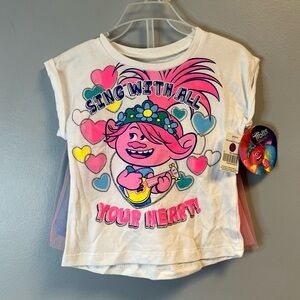 NWT TROLLS 2-Piece Kids Set Sz 18 Months Girls Graphic Tee & Rainbow Skirt Set